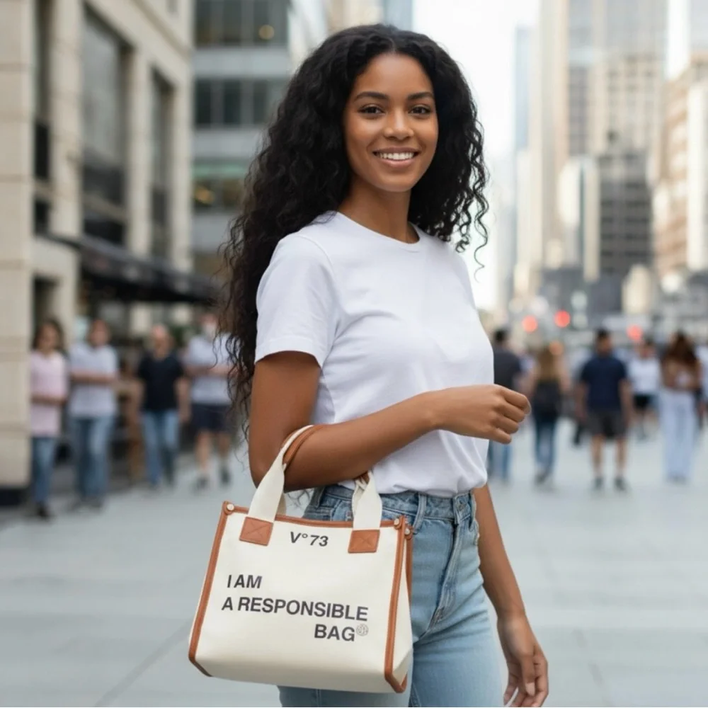 V°73 “I Am a Responsible Bag” Canvas Tote | Vegan Leather Trim | NWT - Picture 9 of 13